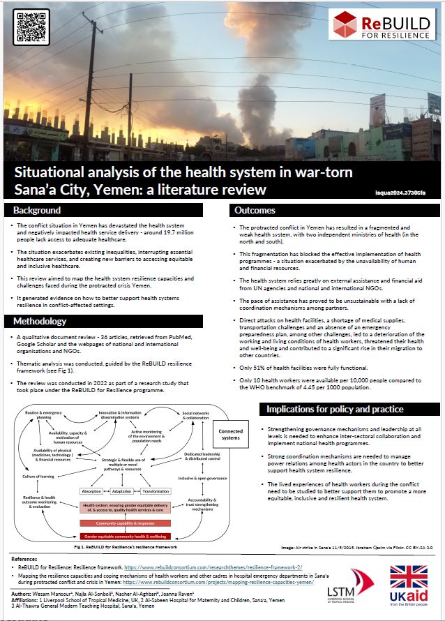 Screengrab of an academic poster with a photo showing smile rising from Sanaa city