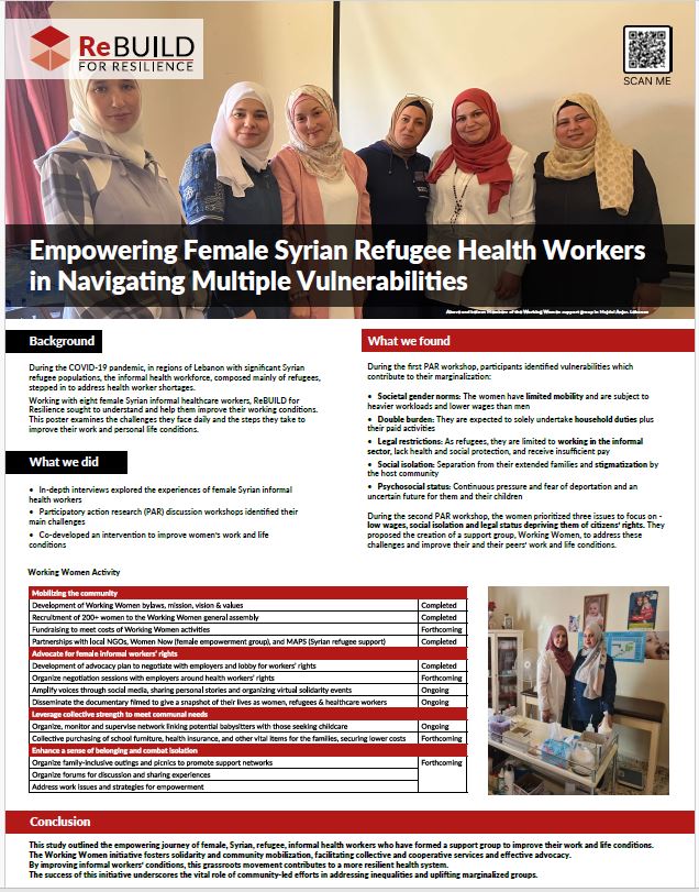 Poster on Empowering Female Syrian Refugee Health Workers in Navigating Multiple Vulnerabilities