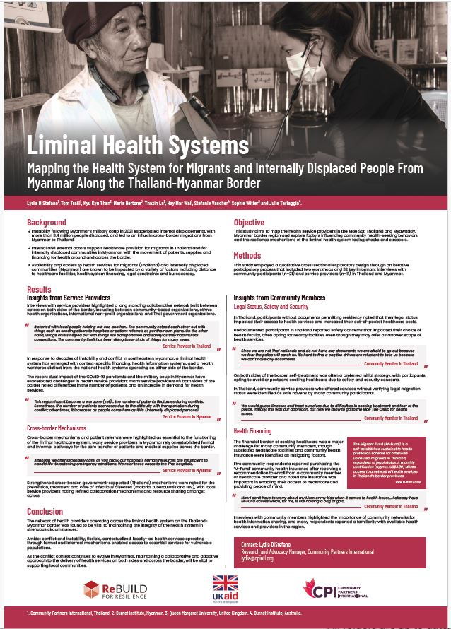 Poster on Liminal Health Systems Mapping the Health System for Migrants and Internally Displaced People From Myanmar Along the Thailand-Myanmar Border